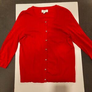 Elle Red 3/4 Sleeve Button Up Cardigan Size Medium Holiday Outfit